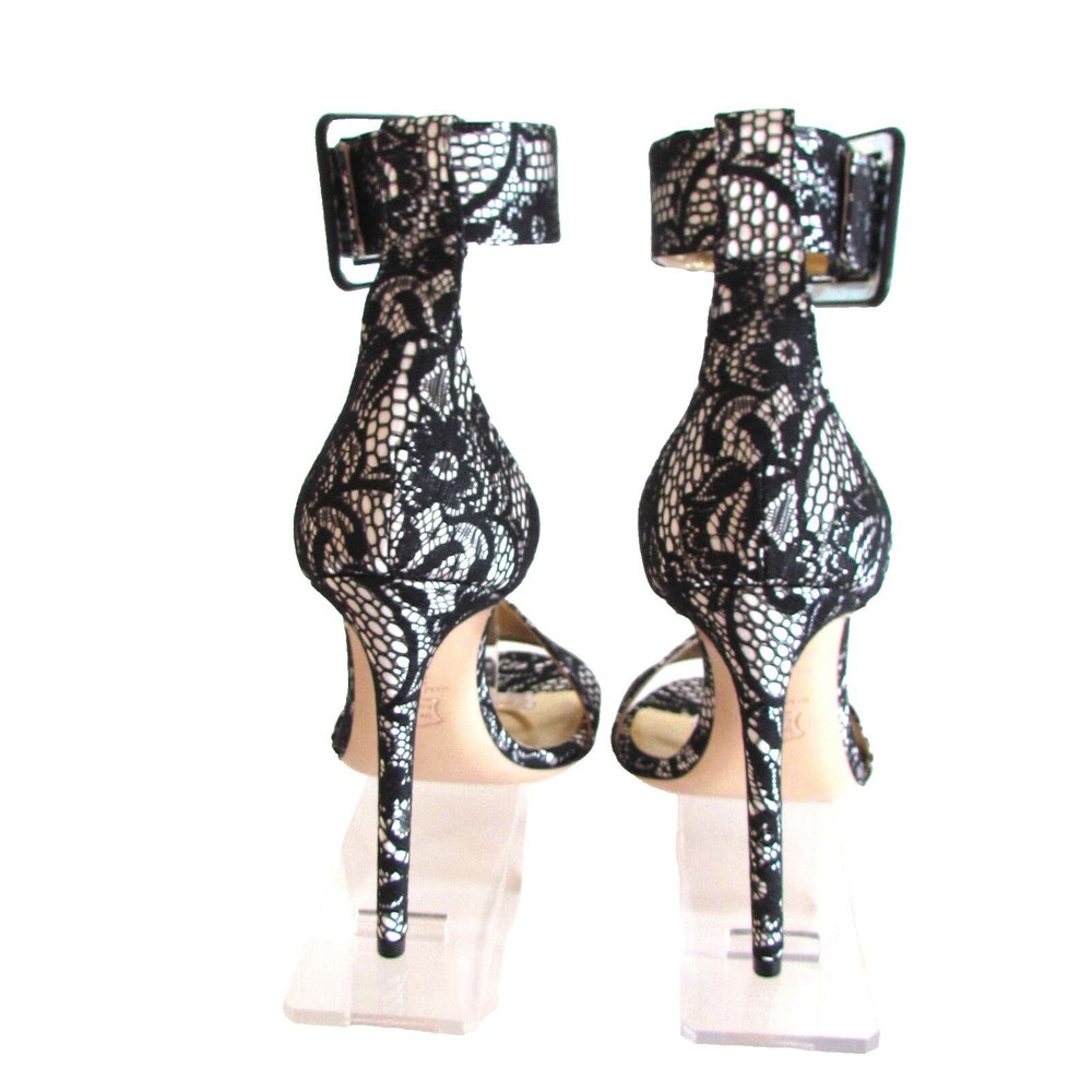 Designer Lerre Black/White Lace Ankle Strap Buckle Open Toe High Heel Sandal's